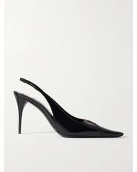 Saint Laurent - Babylone Cassandre-Embellished Cutout Leather Slingback Pumps - Lyst
