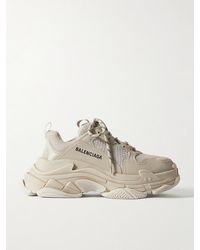 Balenciaga - Triple S Logo-Embroidered Leather, Nubuck And Mesh Sneakers - Lyst