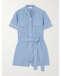 Chloé - Combi-Short En Chambray De Coton À Finitions En Crochet Et À Ceinture - Lyst