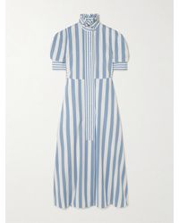 Thierry Colson - Venetia Pleated Striped Cotton-Poplin Midi Dress - Lyst
