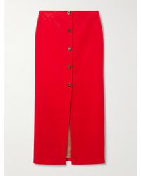Blazé Milano - Jealousy Malaya Button-Embellished Cotton And Linen-Blend Velvet Midi Skirt - Lyst
