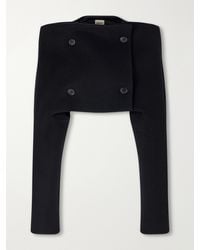 KHAITE - Collarless Cropped Double-Breasted Wool-Crepe Blazer - Lyst