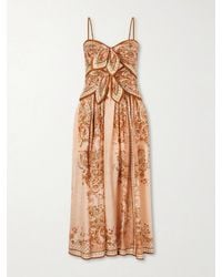 Zimmermann - Aster Cutout Knotted Printed Silk Midi Dress - Lyst