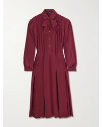 Gucci - Pintucked Bow-Detailed Silk Crepe De Chine Midi Shirt Dress - Lyst