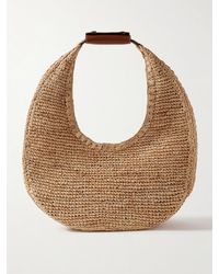 STAUD - Moon Large Leather-Trimmed Raffia Tote - Lyst