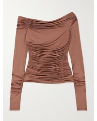 Helmut Lang - One-Shoulder Ruched Stretch-Satin Jersey Top - Lyst