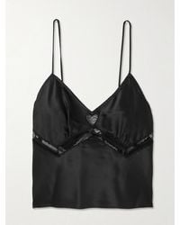STAUD - Terra Cropped Lace-Trimmed Silk-Blend Satin Tank - Lyst