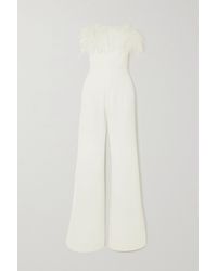 16Arlington Taree Strapless Feather-trimmed Crepe Jumpsuit - White