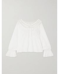 Posse - Danielle Lace-Trimmed Cotton Blouse - Lyst