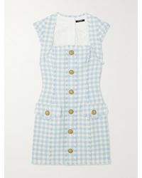 Balmain - Frayed Gingham Cotton-Blend Tweed Mini Dress - Lyst