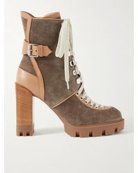 Christian Louboutin - Macademia 100 Buckled Leather-Trimmed Suede Ankle Boots - Lyst