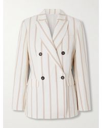 Brunello Cucinelli - Double-Breasted Striped Linen And Cotton-Blend Blazer - Lyst
