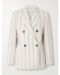 Brunello Cucinelli - Doppelreihiger Blazer Aus Einer Gestreiften Leinen-Baumwollmischung - Lyst