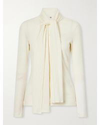 TOTEME - Scarf-Detailed Ribbed Lyocell-Blend Blouse - Lyst