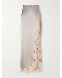 Valentino Garavani - Lace-Trimmed Silk-Satin Midi Skirt - Lyst