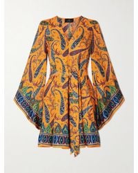 Etro - Belted Paisley-Print Silk-Twill Mini Dress - Lyst