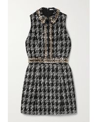 Alice + Olivia Ellis Chain-embellished Checked Tweed Mini Dress - Black