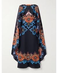 La DoubleJ - Magic Maxikleid Aus Bedrucktem Seiden-Crêpe Mit Cape-Effekt - Lyst