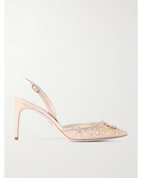 Rene Caovilla - Slingback-Pumps Aus Leder Und Tüll Mit Kristallen - Lyst