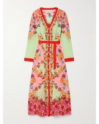 Saloni - Lea Belted Floral-Print Silk Crepe De Chine Maxi Dress - Lyst