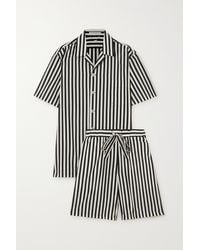 Olivia Von Halle Emeli Striped Cotton And Silk-blend Pyjama Set - Black