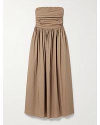 Matteau - Strapless Gathered Organic Cotton-Poplin Midi Dress - Lyst