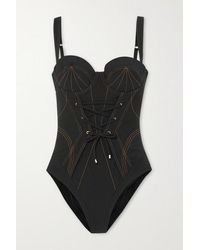 Agent Provocateur Maillot De Bain À Armatures Côtelé Et À Lacets Safiya - Noir