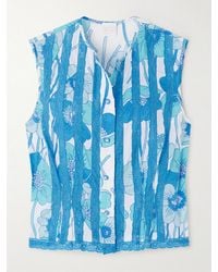 Loretta Caponi - Lace-Trimmed Floral-Print Cotton-Voile Top - Lyst