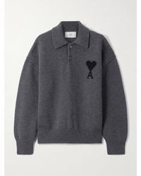 Ami Paris - Oversized Intarsia-Knit Wool Polo Sweater - Lyst