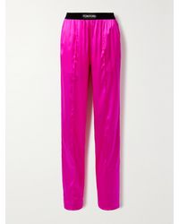 Tom Ford - Velvet-Trimmed Stretch-Silk Satin Pants - Lyst