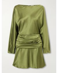 STAUD - Freda Gathered Silk-Blend Satin Mini Dress - Lyst