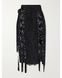 Simone Rocha - Unraveling Ribbon Ring Asymmetric Embellished Lace And Satin Midi Skirt - Lyst