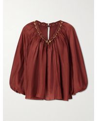 Zimmermann - Aster Gathered Beaded Silk-Satin Blouse - Lyst