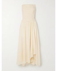 STAUD - Hightide Strapless Asymmetric Gathered Cotton And Ramie-Blend Maxi Dress - Lyst
