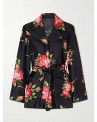 Dolce & Gabbana - Belted Floral-Print Silk-Twill Shirt - Lyst