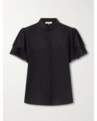FRAME - Arcadia Lace-Trimmed Silk Blouse - Lyst