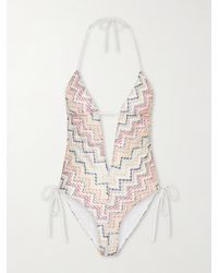 Missoni - Striped Crochet-Knit Halterneck Swimsuit - Lyst