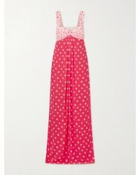 Saloni - Chani Pleated Polka-Dot Crepon-Trimmed Silk-Chiffon Midi Dress - Lyst