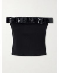 Tom Ford - Off-The-Shoulder Snake-Effect Leather-Trimmed Wool-Twill Top - Lyst