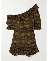 Saint Laurent - One-Shoulder Ruffled Paisley-Print Georgette Mini Dress - Lyst