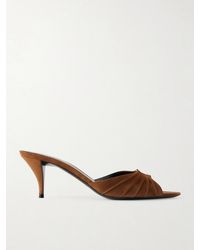 Saint Laurent - Babylone Cassandre-Embellished Gathered Suede Mules - Lyst