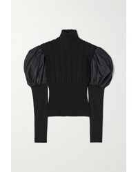 Max Mara - Aster Taffeta-paneled Cable-knit Wool Turtleneck Sweater - Lyst