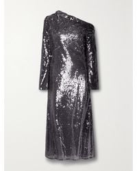 Self-Portrait - Asymmetric Sequined Mesh Midi Dress - Lyst