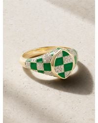 Yvonne Léon - Baby Chevalière Marquise 9-Karat And, Enamel And Diamond Signet Ring - Lyst