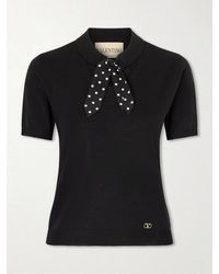 Valentino Garavani - Silk-Trimmed Wool-Blend Knit Polo Shirt - Lyst