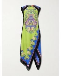 La DoubleJ - Fringed Asymmetric Printed Silk Midi Dress - Lyst