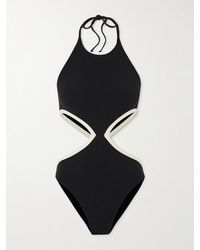 Lisa Marie Fernandez - Cutout Two-Tone Stretch-Crepe Halterneck Swimsuit - Lyst