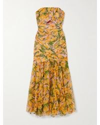 Carolina Herrera - Strapless Draped Cutout Floral-Print Silk-Chiffon Gown - Lyst