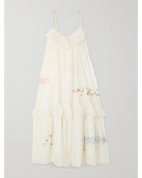 Eka - Robe Midi En Voile De Coton Et De Soie Mélangés À Broderies Et À Volants Teek - Lyst