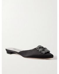 Manolo Blahnik - Hangisi Crystal-Embellished Satin Slippers - Lyst